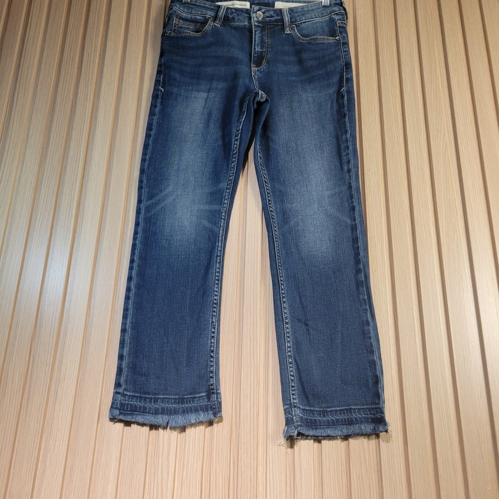 Pilcro and the Letterpress Script Straight Leg Raw Hem Jeans Blue Denim 27
